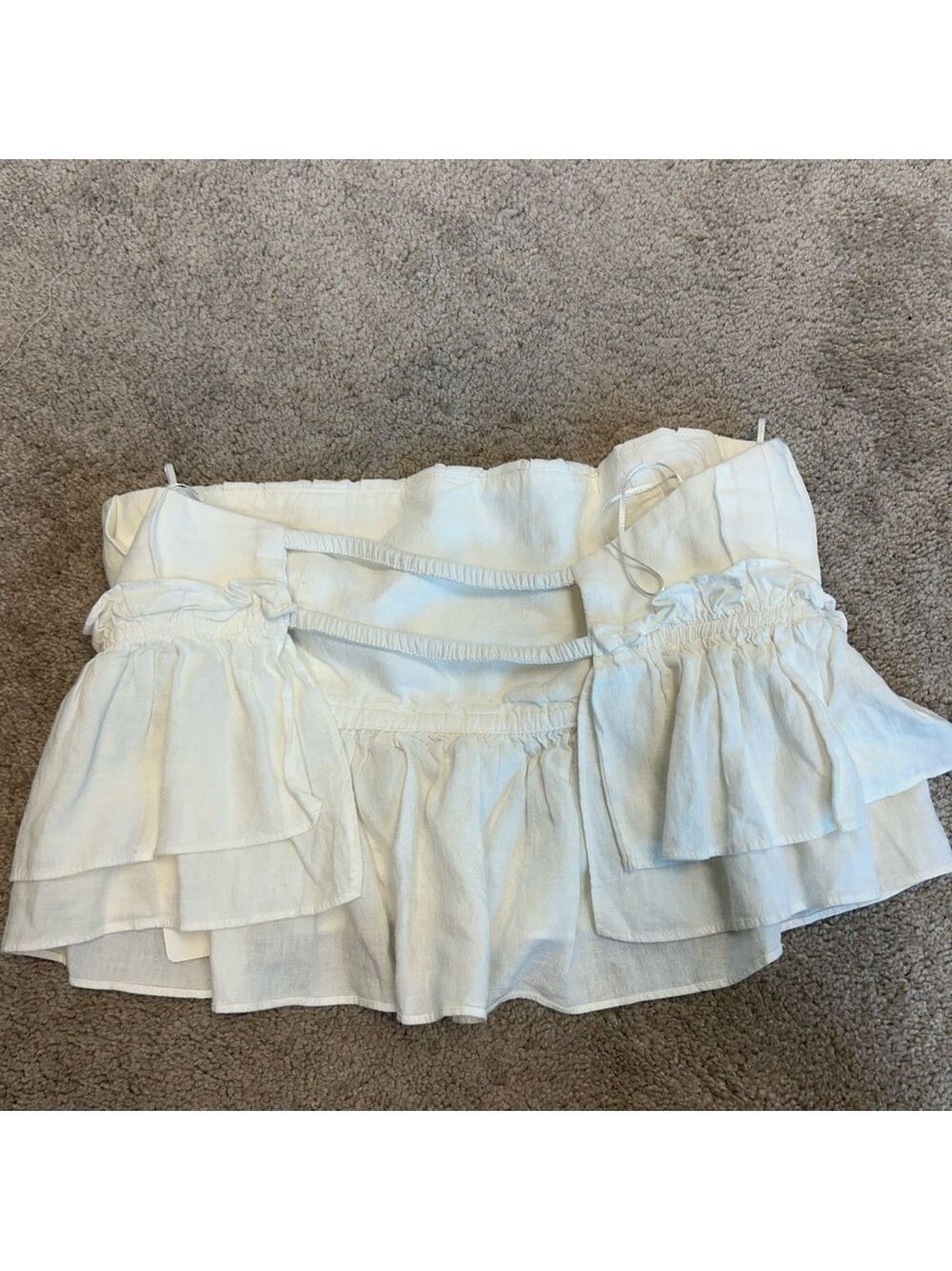 Zara white pleated ruched layered ruffle frill strapless open back top blouse M - Picture 7 of 14